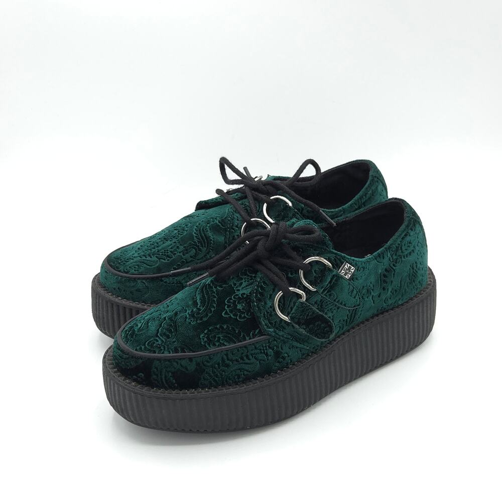 T.U.K. TUK Mondo Creeper Patterned Green Velvet Shoes Women’s Size 6